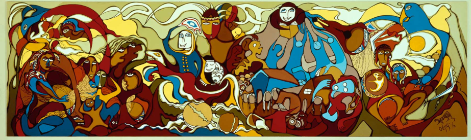 Painting by Daphne Odjig   showing many women and their families.