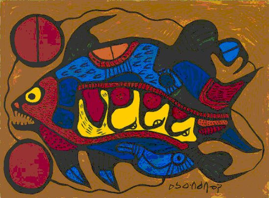 painting of fish by Norval Morrisseau