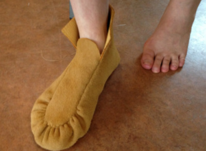 Moosehide moccasins in the making.